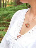 Real Mushroom with Red Flower Necklace - Crystal Resin necklace