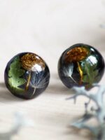 Small Black Stud Earrings with Mushroom, Fern and Dandelion Seed