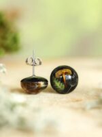 Real Mushroom Resin Earrings - Boho Minimalist Earrings Post
