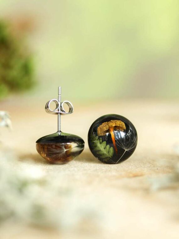 Real Mushroom Resin Earrings - Boho Minimalist Earrings Post