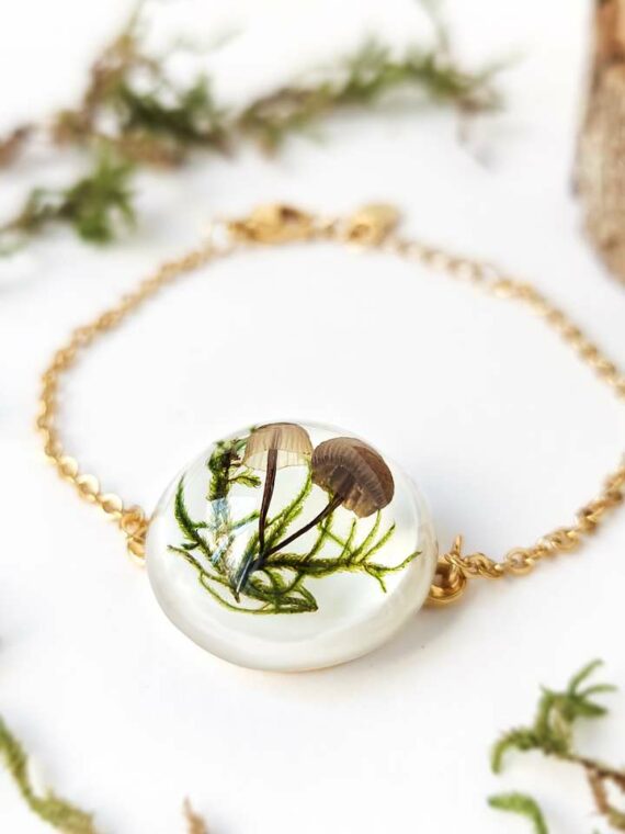 Real Mushroom Terrarium Bracelet with Moss for Nature Lovers