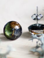 Small Black Stud Earrings with Mushroom, Fern and Dandelion Seed