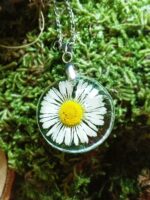 Dainty Flower Pendant Necklace - White Flower Jewelry in Resin
