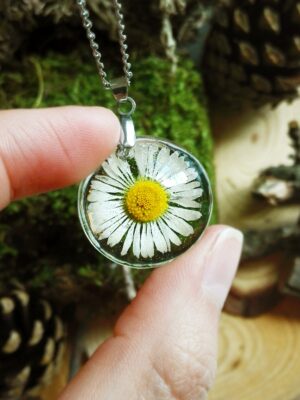 Dainty Flower Pendant Necklace - White Flower Jewelry in Resin