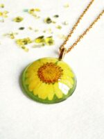 Real flower necklace, Yellow flower jewelry, Rustic necklace for her, Pressed flower, Resin jewelry, Dried flower necklace Sunflower jewelry