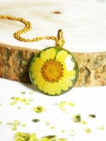 Real flower necklace, Yellow flower jewelry, Rustic necklace for her, Pressed flower, Resin jewelry, Dried flower necklace Sunflower jewelry