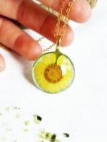 Real flower necklace, Yellow flower jewelry, Rustic necklace for her, Pressed flower, Resin jewelry, Dried flower necklace Sunflower jewelry