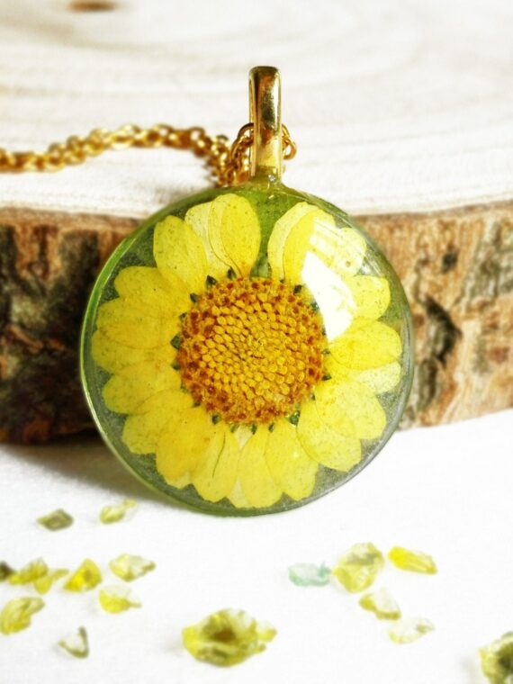 Real Pressed Flower and Resin Necklace Gold Oval in Pink Yellow Blue a –  ann + joy