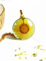 Real flower necklace, Yellow flower jewelry, Rustic necklace for her, Pressed flower, Resin jewelry, Dried flower necklace Sunflower jewelry
