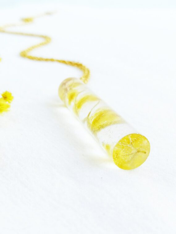 Real flower necklace, Crystal resin necklace, Mimosa necklace, Terrarium necklace Yellow flower jewelry Crystal necklace Real flower jewelry
