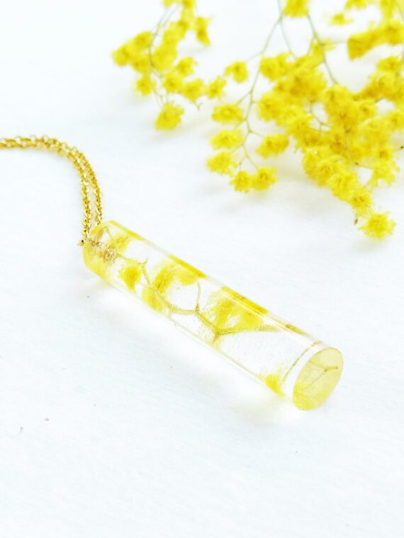 Real flower necklace, Crystal resin necklace, Mimosa necklace, Terrarium necklace Yellow flower jewelry Crystal necklace Real flower jewelry