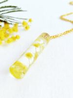 Real flower necklace, Crystal resin necklace, Mimosa necklace, Terrarium necklace Yellow flower jewelry Crystal necklace Real flower jewelry
