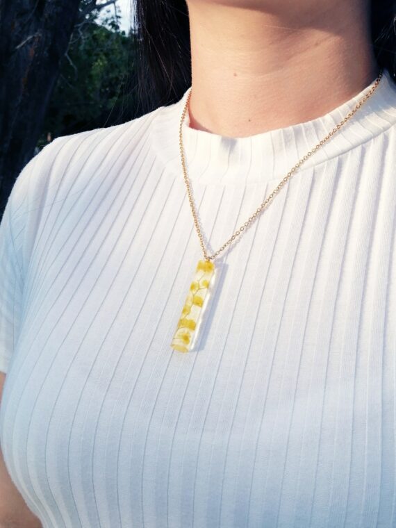 Real flower necklace, Crystal resin necklace, Mimosa necklace, Terrarium necklace Yellow flower jewelry Crystal necklace Real flower jewelry