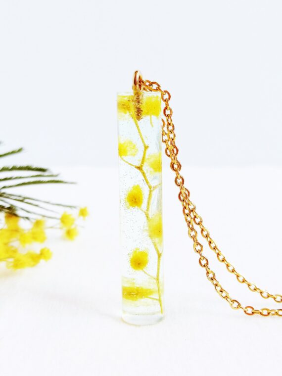 Real flower necklace, Crystal resin necklace, Mimosa necklace, Terrarium necklace Yellow flower jewelry Crystal necklace Real flower jewelry