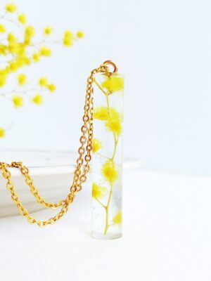 Real flower necklace, Crystal resin necklace, Mimosa necklace, Terrarium necklace Yellow flower jewelry Crystal necklace Real flower jewelry