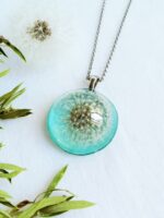 Light blue necklace, Real dandelion necklace, Make a wish necklace, Birthday gift idea for her, Sky blue jewelry, Turquoise pendant necklace