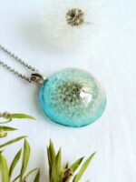 Light blue necklace, Real dandelion necklace, Make a wish necklace, Birthday gift idea for her, Sky blue jewelry, Turquoise pendant necklace