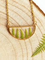 Botanical necklace, Pressed fern necklace, Minimalist geometric necklace, Terrarium necklace, Real plant jewelry, Semicircle necklace