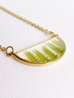 Botanical necklace, Pressed fern necklace, Minimalist geometric necklace, Terrarium necklace, Real plant jewelry, Semicircle necklace