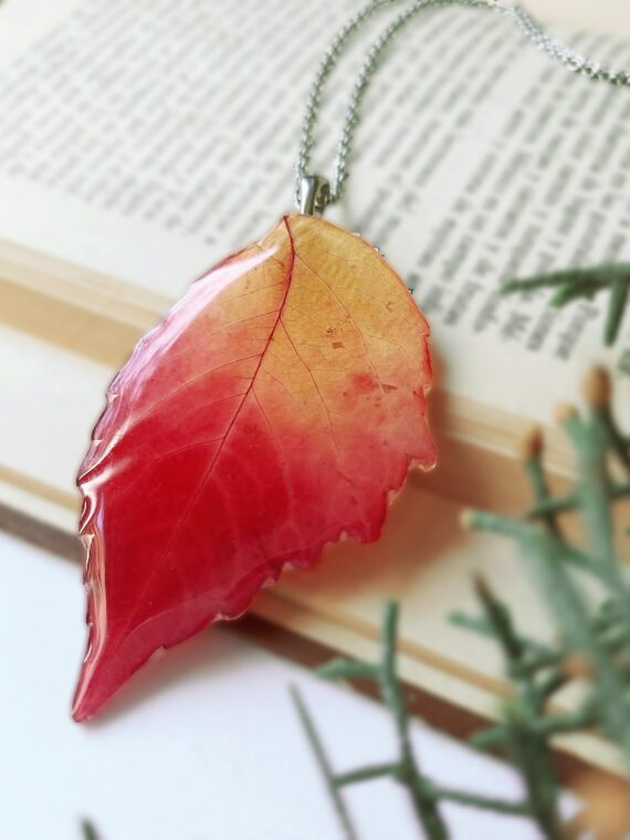 Fall necklace, Dried leaf necklace, Multicolor necklace, Fall leaf jewelry, Red leaf necklace, Autumn leaf necklace, Original gift for women