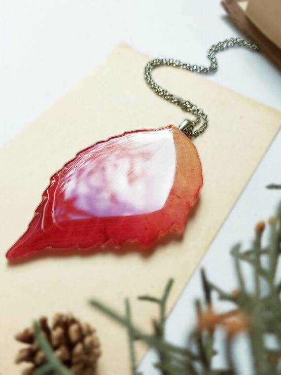 Fall necklace, Dried leaf necklace, Multicolor necklace, Fall leaf jewelry, Red leaf necklace, Autumn leaf necklace, Original gift for women