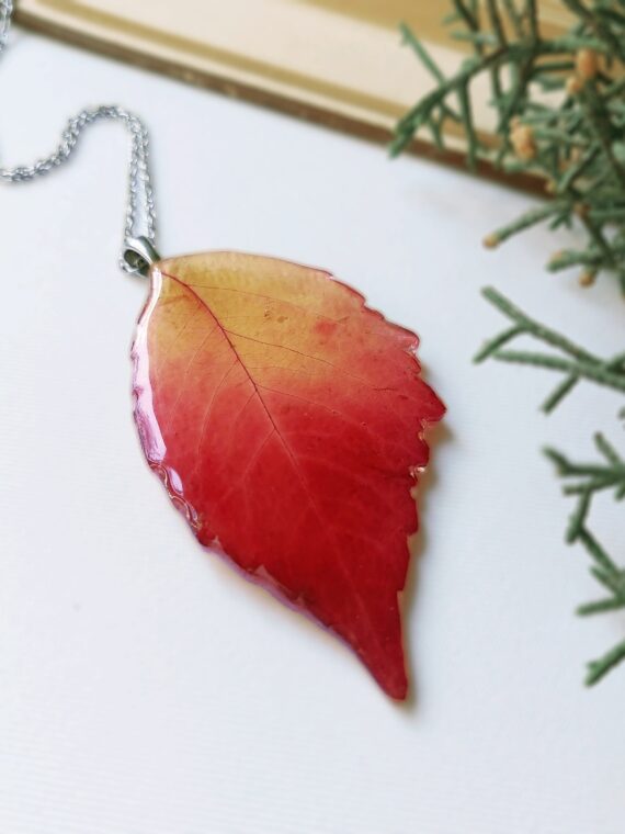 Fall necklace, Dried leaf necklace, Multicolor necklace, Fall leaf jewelry, Red leaf necklace, Autumn leaf necklace, Original gift for women
