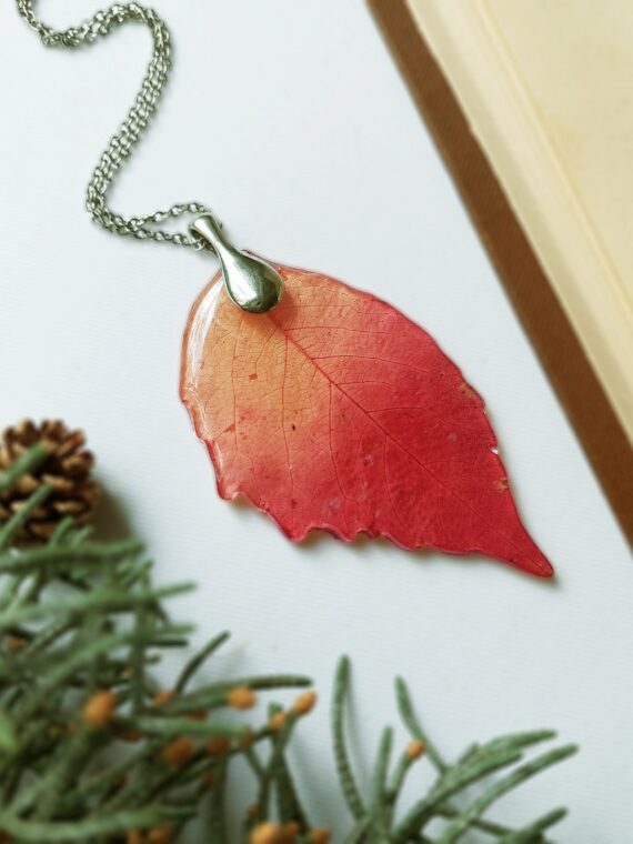 Fall necklace, Dried leaf necklace, Multicolor necklace, Fall leaf jewelry, Red leaf necklace, Autumn leaf necklace, Original gift for women