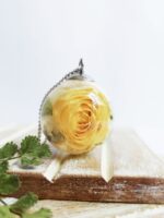 Yellow Rose Flower Pendant Necklace, Dried Rose in Resin