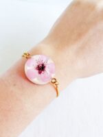 Cherry blossom charm bracelet, Real cherry blossom jewelry, Pink flower bracelet, Pressed flower bracelet, Flower bracelet, Sakura jewelry