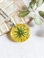 Yellow dandelion necklace, Pressed flower necklace, Boho rustic jewelry, Birthday gifts for mother, Yellow flower jewelry, Bohemian necklace