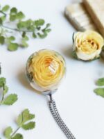Yellow Rose Flower Pendant Necklace, Dried Rose in Resin