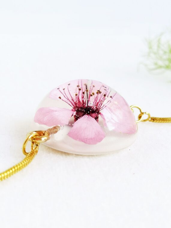Cherry blossom charm bracelet, Real cherry blossom jewelry, Pink flower bracelet, Pressed flower bracelet, Flower bracelet, Sakura jewelry