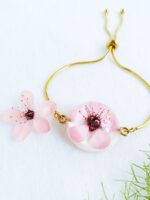 Cherry blossom charm bracelet, Real cherry blossom jewelry, Pink flower bracelet, Pressed flower bracelet, Flower bracelet, Sakura jewelry