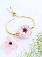 Cherry blossom charm bracelet, Real cherry blossom jewelry, Pink flower bracelet, Pressed flower bracelet, Flower bracelet, Sakura jewelry