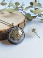 Dandelion resin necklace, Real dandelion necklace, Make a wish jewelry, Black pendant necklace, Dandelion jewelry, Gifts for her birthday