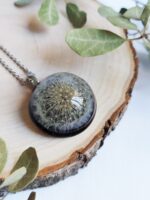 Dandelion resin necklace, Real dandelion necklace, Make a wish jewelry, Black pendant necklace, Dandelion jewelry, Gifts for her birthday