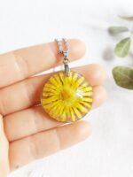 Yellow dandelion necklace, Pressed flower necklace, Boho rustic jewelry, Birthday gifts for mother, Yellow flower jewelry, Bohemian necklace