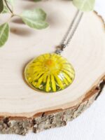 Yellow dandelion necklace, Pressed flower necklace, Boho rustic jewelry, Birthday gifts for mother, Yellow flower jewelry, Bohemian necklace