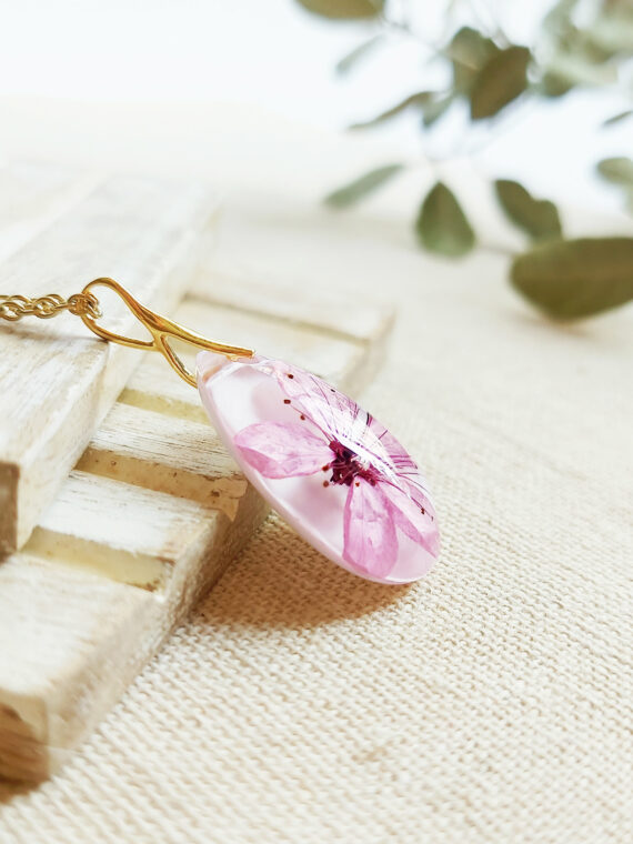 Cherry blossom necklace, Cherry blossom jewelry, Sakura, Pink flower necklace, Cherry blossom Jewellery, Real flower necklace, Gifts for her