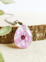 Cherry blossom flower necklace, Real flower necklace, Pink floral necklace, Whimsical jewellery, Dainty teardrop necklace,  Present for her