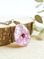 Cherry blossom flower necklace, Real flower necklace, Pink floral necklace, Whimsical jewellery, Dainty teardrop necklace,  Present for her