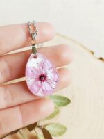 Cherry blossom flower necklace, Real flower necklace, Pink floral necklace, Whimsical jewellery, Dainty teardrop necklace,  Present for her