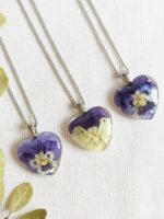 Pressed pansy necklace, Dainty heart necklace, Purple pansy jewelry, Tiny pressed flower necklace, Birthday gift for sister, Heart jewelry