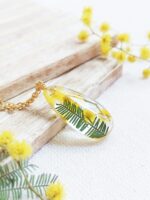 Resin floral necklace, Dried mimosa flower necklace, Birthday gift for best friend, Resin jewellery, Yellow flower necklace, Floral jewelry