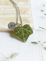 Personalized initial Leaf Necklace, Real Ivy leaf necklace, Nature lovers gift, Pressed leaf necklace, Personalized gift for her birthday