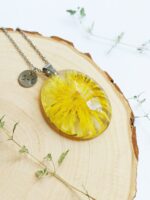 Personalized pressed flower initial necklace, Yellow dandelion resin jewelry, Personalized gift for mom birthday