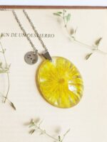 Personalized pressed flower initial necklace, Yellow dandelion resin jewelry, Personalized gift for mom birthday