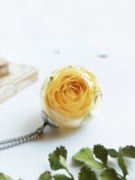 Yellow Rose Flower Pendant Necklace, Dried Rose in Resin