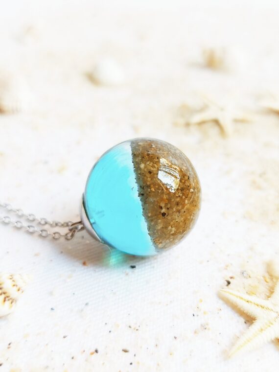 Blue beach necklace, Ocean inspired jewelry, Sand necklace for woman, Blue sea necklace, Beach wedding necklace, Ocean blue necklace
