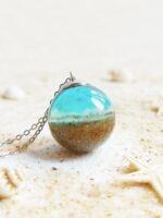 Blue beach necklace, Ocean inspired jewelry, Sand necklace for woman, Blue sea necklace, Beach wedding necklace, Ocean blue necklace